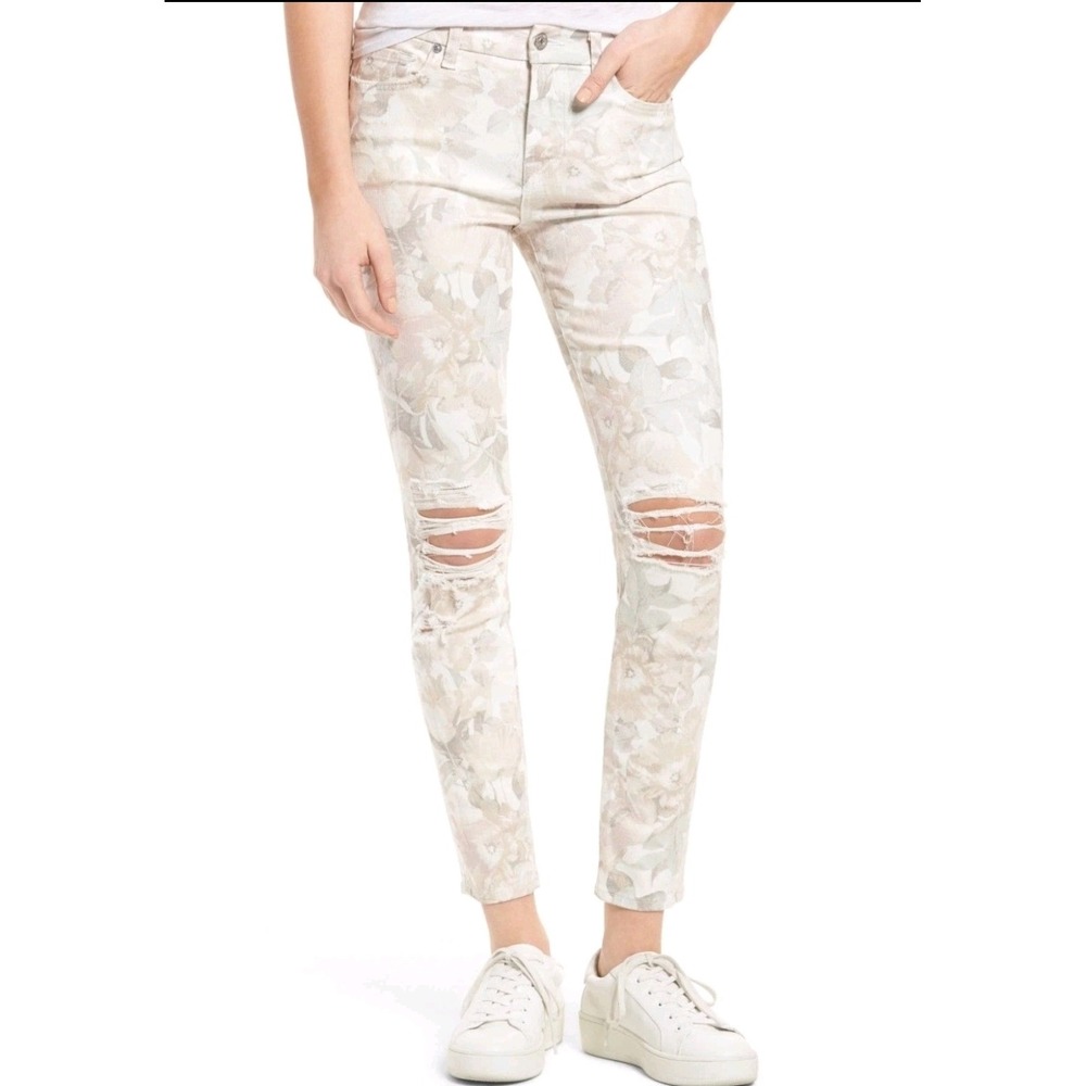 7 For All Mankind Ankle Ciggarette Skinny Jeans Distressed Floral 26x26 Low Rise